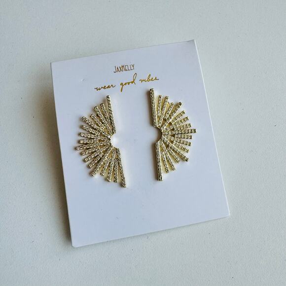 NEW 18kt Gold White Handmade Starbust Sunburst CZ Pave Stone Stud Earrings - Picture 5 of 8